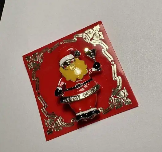 Christmas Santa Claus Martini Glass Holiday Cheer Gold Tone Brooch Pin NWT