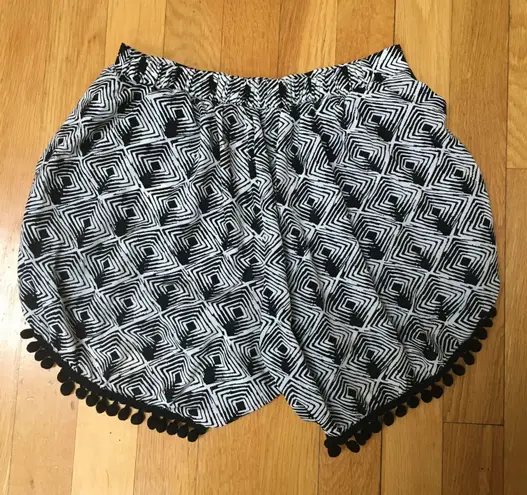 Orange Creek Black & White Print Shorts Pom Poms Small