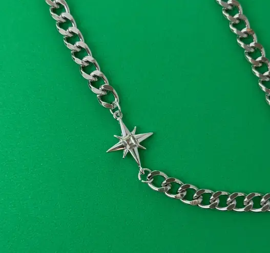Link Chain Star Necklace for Men Women Streetwear Hip Hop Unisex Necklace Silver
