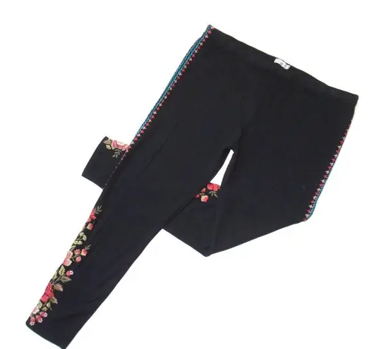 Johnny Was NWT Libbie Legging in Black Embroidered Stretch Cotton Pants XL