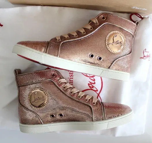 Christian Louboutin  Bip Bip Metallic Blush Sequin High Top Sneakers