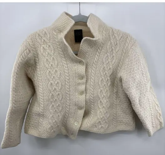 Paul James 100% Wool Cropped Jacket Cardigan Womens Sweater S Ivory Cable Knit *