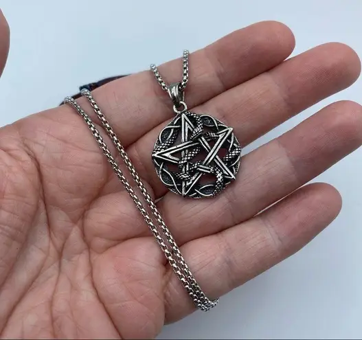 Pentagram Intertwined Snake Stainless Steel Pendant Necklace Unisex