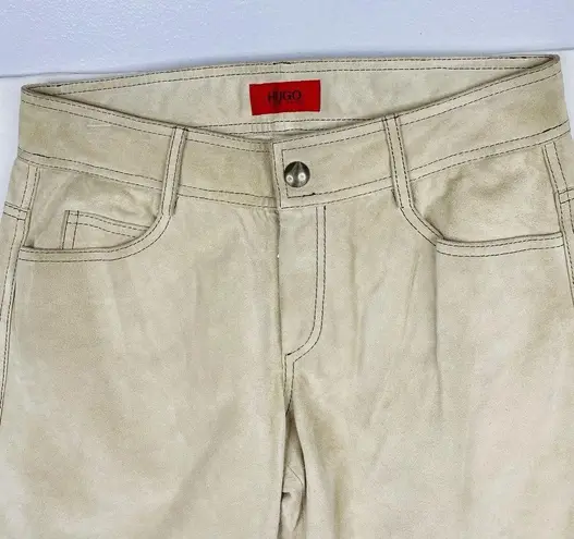 Hugo Boss Vintage Red Label Lamorin Low Rise 100% Leather Wide Leg Tan Pants-10