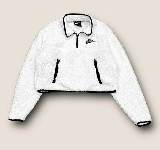 Nike ★  Sportswear Cropped Sherpa Quarter Zip White & Black Sweater ★