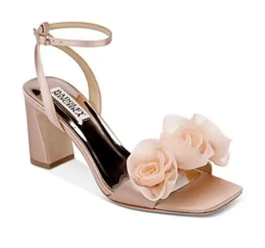 Badgley Mischka Carli Square Toe Triple Flower High Heel Sandals, Size 7, NEW