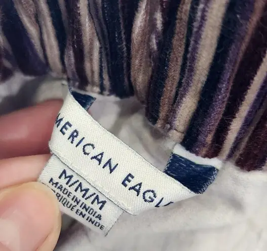 American Eagle Stripes Corduroy Elastic Waist Mini Skirt Brown Size Medium