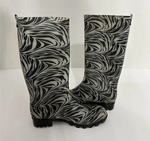 Capelli New York Zebra Print Rain Boots Black White Women’s Size 7 US Waterproof