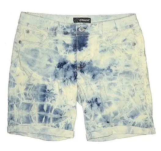 Jordache Blue & White Tie Dye Stretchy Denim Shorts Long Junior’s sz14 Med-Large