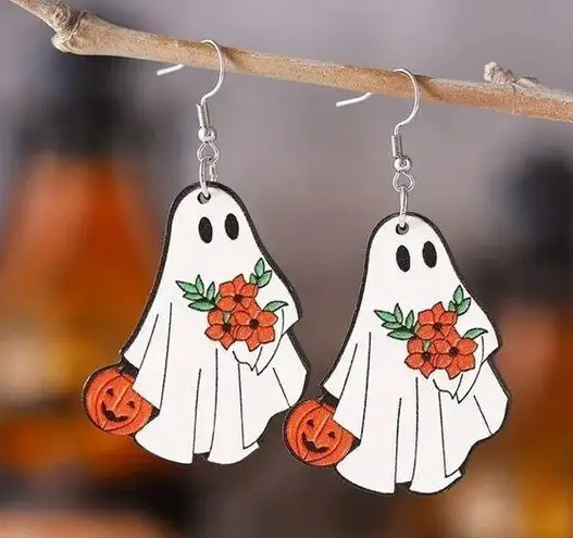 🌸 4 for $20 Halloween Ghost Earrings, Halloween, Boho, Ghost, Vintage Fall White
