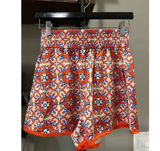 RTA Martim Silk Elastic Waist Short Red Azulejos Womens Size Small