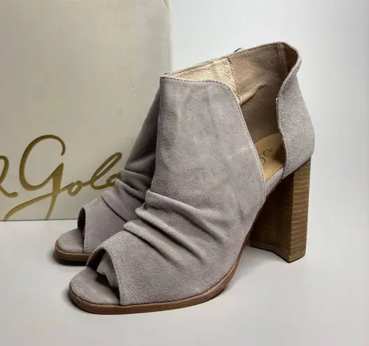 42 Gold Womens Loyalty Peep Toe Bootie in Fog Kid Suede Gray Size 10