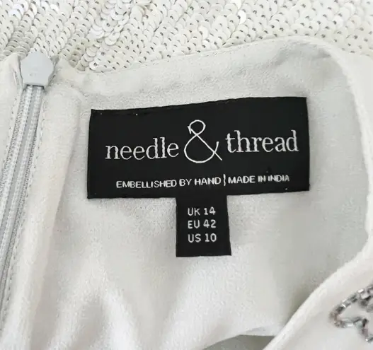 Needle & Thread White Sequin Beaded Embellished Sleeveless Mini Party Dress 10
