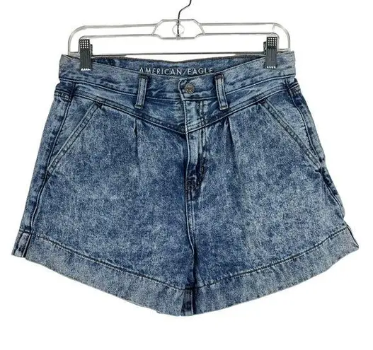 American Eagle  Sz 4 Women's Blue Acid Wash High Rise Mom Jean Shorts 90's