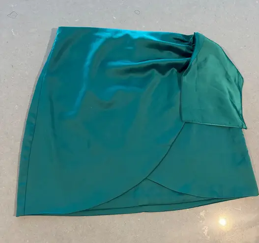 Akira  Teal Satin Ruched Wrap Mini Skirt Women's Size L - Image 1