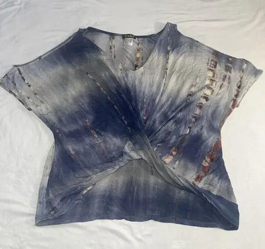 Venus  M Medium Cold Shoulder Blue Tie Dye V Neck