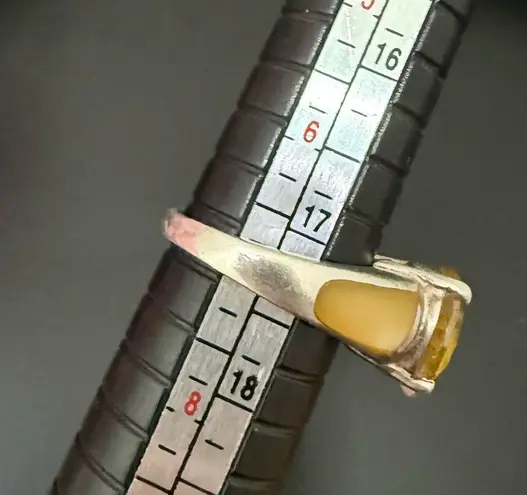 Vintage Sterling Silver 925 Citrine CZ Stone Mother Of Pearl Solitaire Ring Sz 7 Yellow