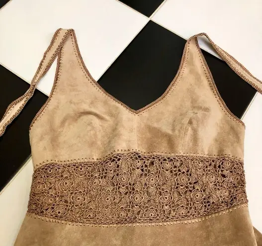 Cache NWT Y2K Vintage  Deadstock Tan Suede Tan Halter Top Cut Outs Cowgirl sz 12