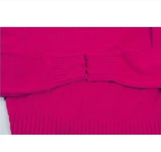 R+A Women's Pink Chunky Knit Cotton Ribbed Off The Shoulder Crop Sweater sz S​