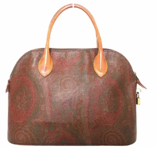 ETRO MILANO Red Paisley Top Zipper Dome Shaped Crossbody Shoulder Bag Authentic