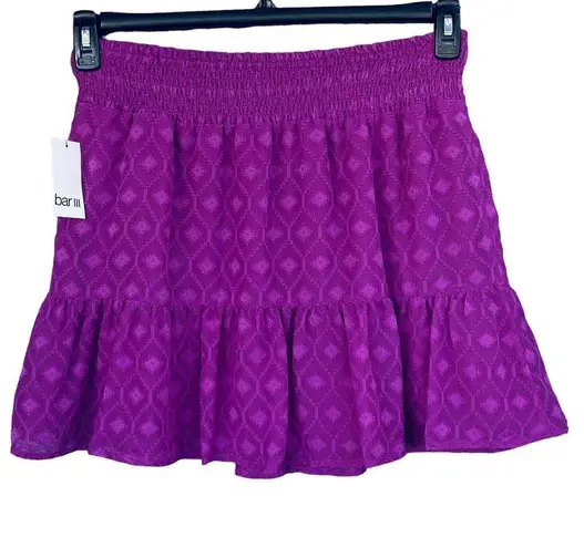 Bar III  Large A-Line Mini Skirt Smocked Waist Lined Ruffled Hem Fuchsia New