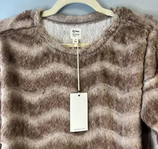 Dylan Faux Fur Brown & Tan Chevron Stripe Vintage Drop Shoulder Pullover XS NWT