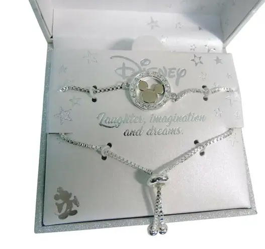NEW LA Rocks DISNEY BOLO BRACELET Laughter Imagination Dreams Silver Plate 1 sz