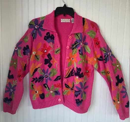 Sigrid Olsen  Pink Floral Cardigan - Image 1