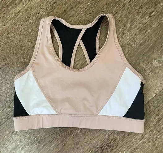 Tahari Sport Tan Black White Colorblock Sports Bra Cut Out ~ Women’s Size M