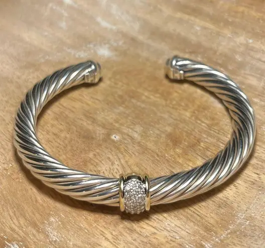 David Yurman Cable Station Bracelet Sterling 18K Yellow Gold & Pavé Diamonds