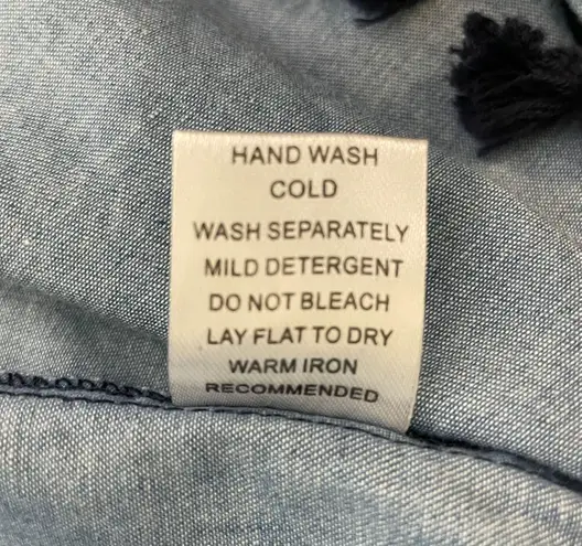 Joy Joy Short Off Shoulder Sleeve Polkadot Blouse Blue With Pom Pom Hem Small