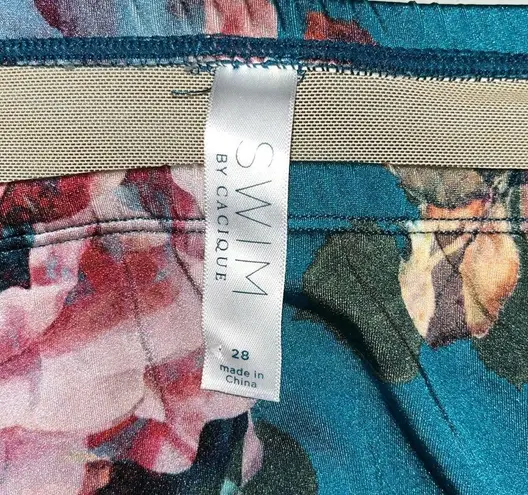 Cacique Swim by Sz 28 Blue Floral Print Ruched Bathing Suit Swim Skirt w/ Panty