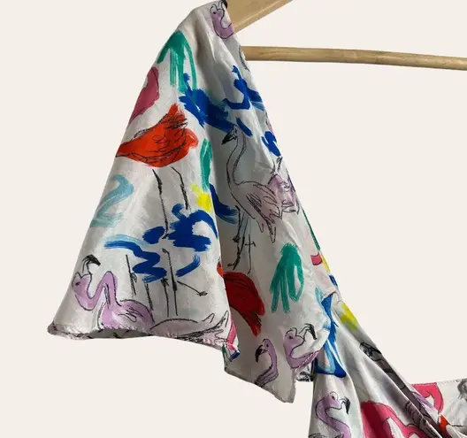Tanya Taylor Tiegan Flamingo Print Silk Short Sleeve Midi Dress Size 6