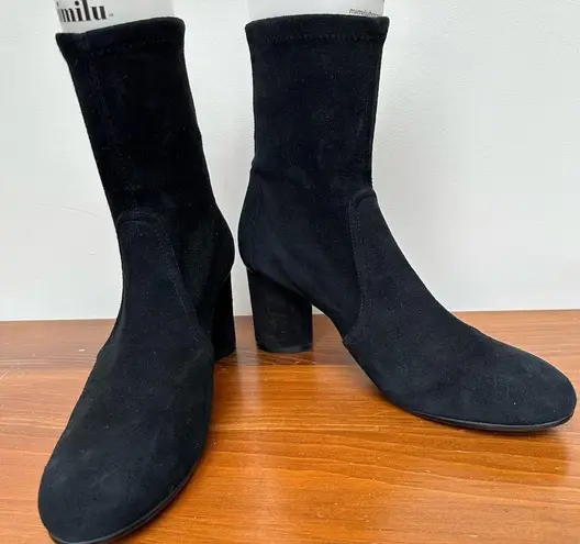 Stuart Weitzman  Black Suede Ankle Chunky Heel Boot 9.5