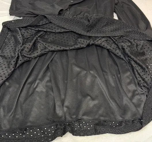 Vibe Sportwear Vibe Sportswear Black Long Sleeve Lace Bottom Knit Top V-neck Faux Buttons Mini