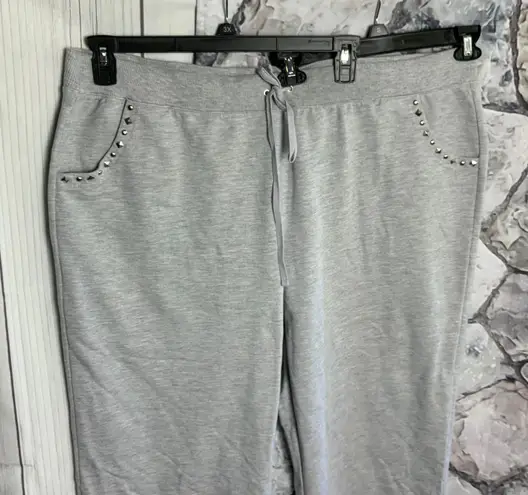 Cato Gray Sweat Pants w 3D Rivets at Pockets Wm 4X/5X