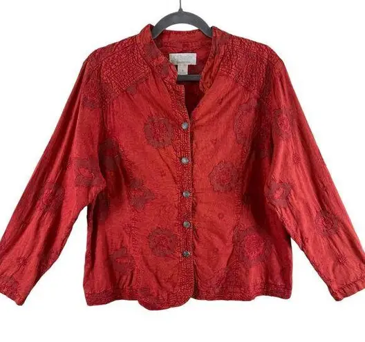 cj banks Red Orange Floral Embroidered Long Sleeve Lightweight Jacket Size 14W