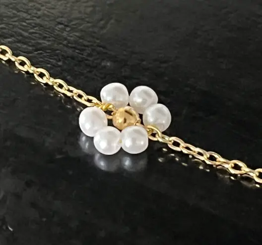 Anthropologie 18K Daisy Flower Prairie Girl Pearl Necklace Matching Bracelet SOLD