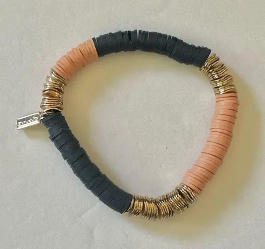 Canvas blue gold tone and peach stretchy clay disc bracelet