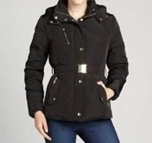 Cole Haan  Navy Down Coat Belted Hood