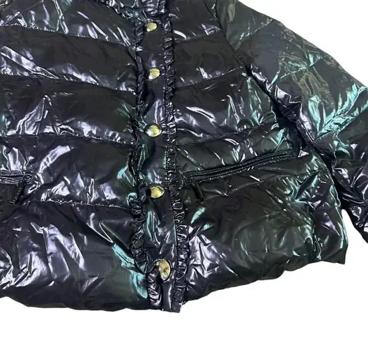 Duvetica Black Patent Real Down Coat Jacket Snap
