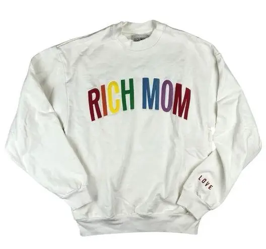 Tinx Rich Mom White Aspen Pride Embroidered Crewneck Pullover Sweatshirt Top M Size M