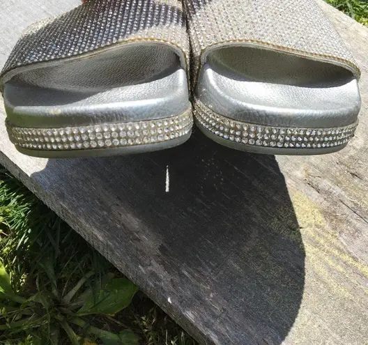 Forever Rhinestone White Slides Sandals Shoes 6