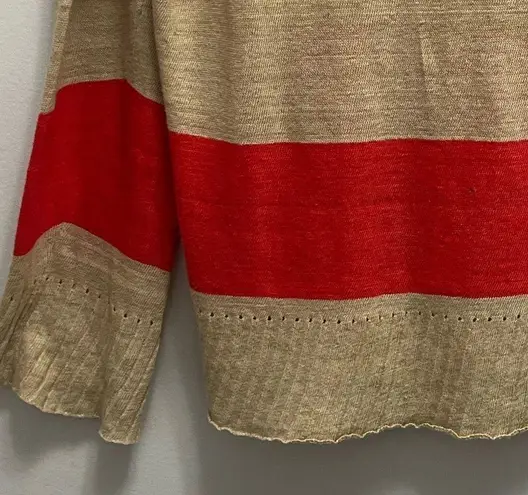 Nili Lotan Linen Striped Sweater Long Sleeves Relaxed Red Tan Size XS