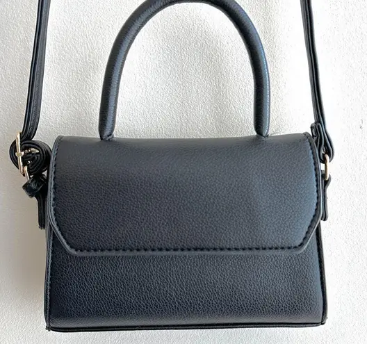 Small Black Top Handle Crossbody Faux Pebble Leather Snap Closure Bag