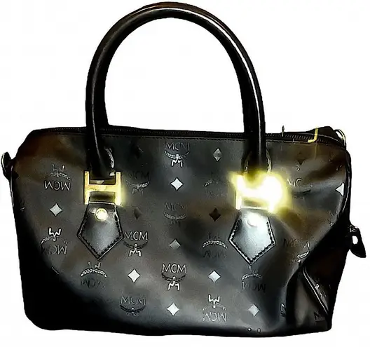 MCM VINTAGE Black Visetos Boston Top Handle Hand Bag MADE IN GERMANY