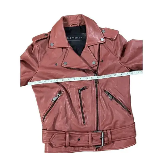 Bagatelle Women's Washed Leather Biker Moto Belted Jacket in Sunset size XS