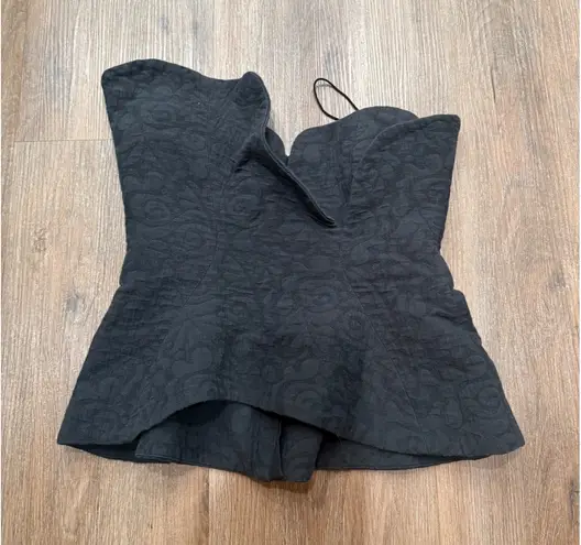 Mara Hoffman Black Textured Strapless Peplum Corset Top Size 4