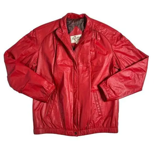 Remy Women's Size 8 Red Leather Zip Up Jacket Vintage Western Style Long