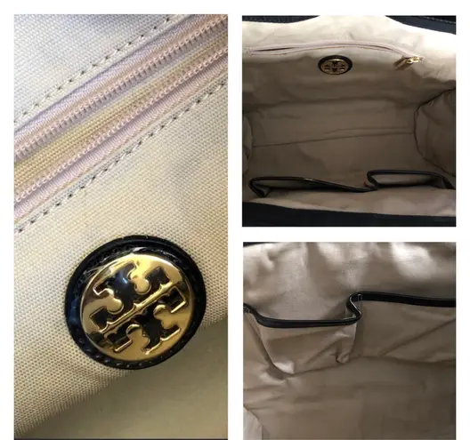 Tory Burch Ella Black Nylon & Patent Leather Tote